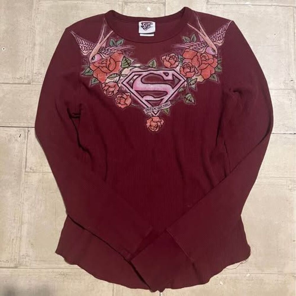 Y2K supergirl juniors XL long sleeve maroon thermal